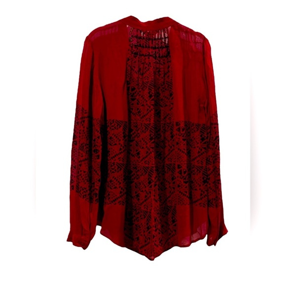 Lucky Brand Blouse Womens Red Patterned V Neck Boho Size Medium - Picture 2 of 3